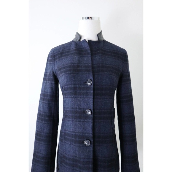 Akris US 4 Double Faced Wool Reversible Longline Jacket Navy Plaid Black - Picture 2 of 16